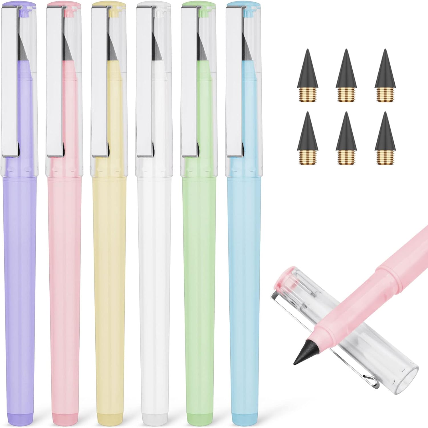 AUAUY 6PCS Inkless Pencil, Infinity Pencil, Reusable Everlasting Pencil ...