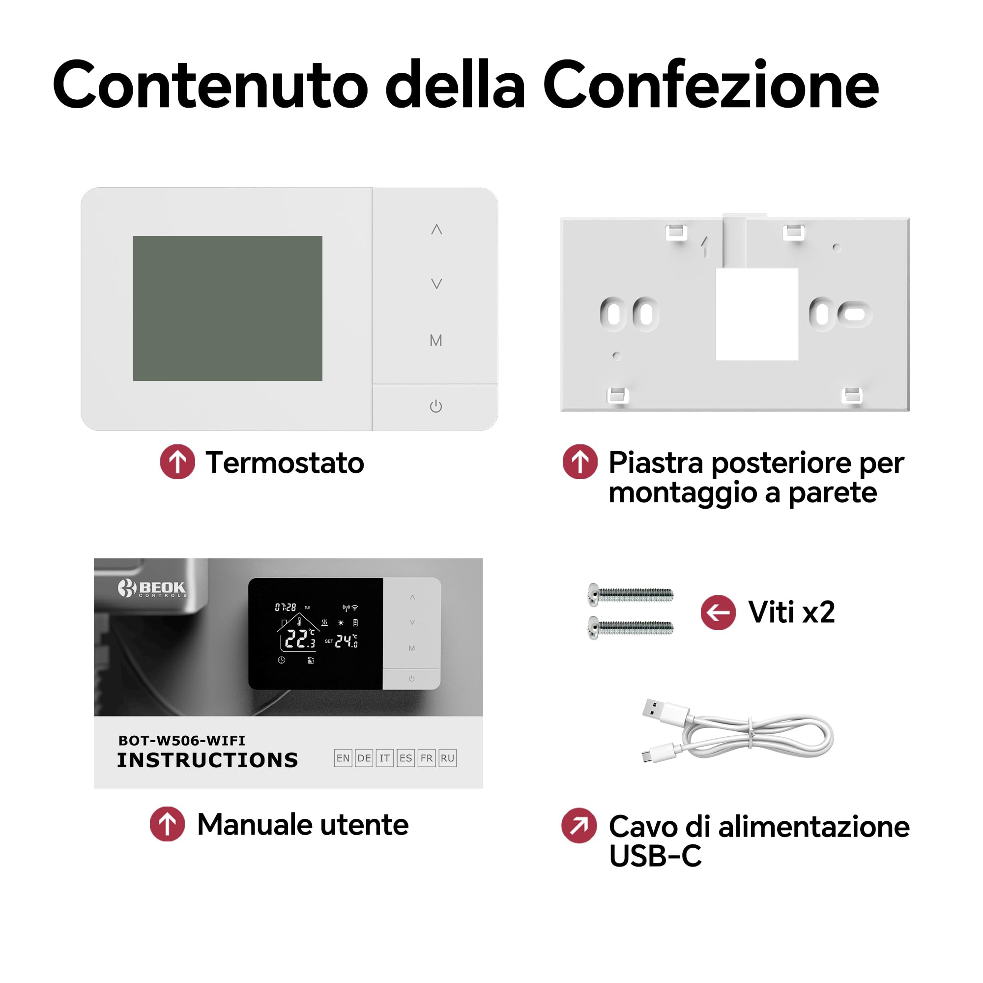 Termostato Wi-Fi a batteria con 2 fili, controllare per la caldaia a gas, termostato Tuya programmabile giornalmente, compatibile con controllo vocale di Google e Alexa.W506 3A