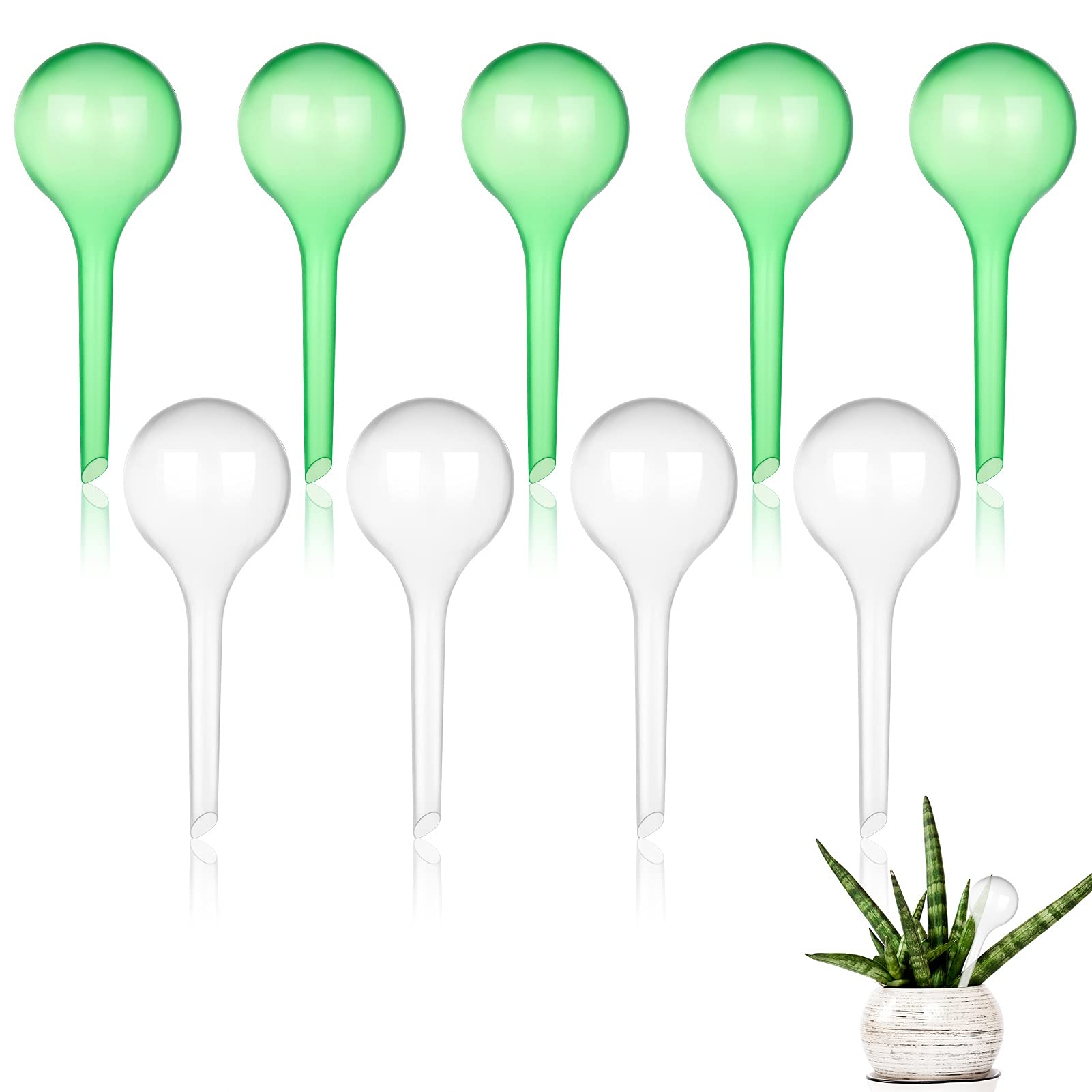 ALTcompluser 10 Pcs Plant Watering Bulbs, 5cm Plastic Watering Globes, Automatic Self-Watering Waterers System for Indoor Outdoor Plants (Transparent + Green)