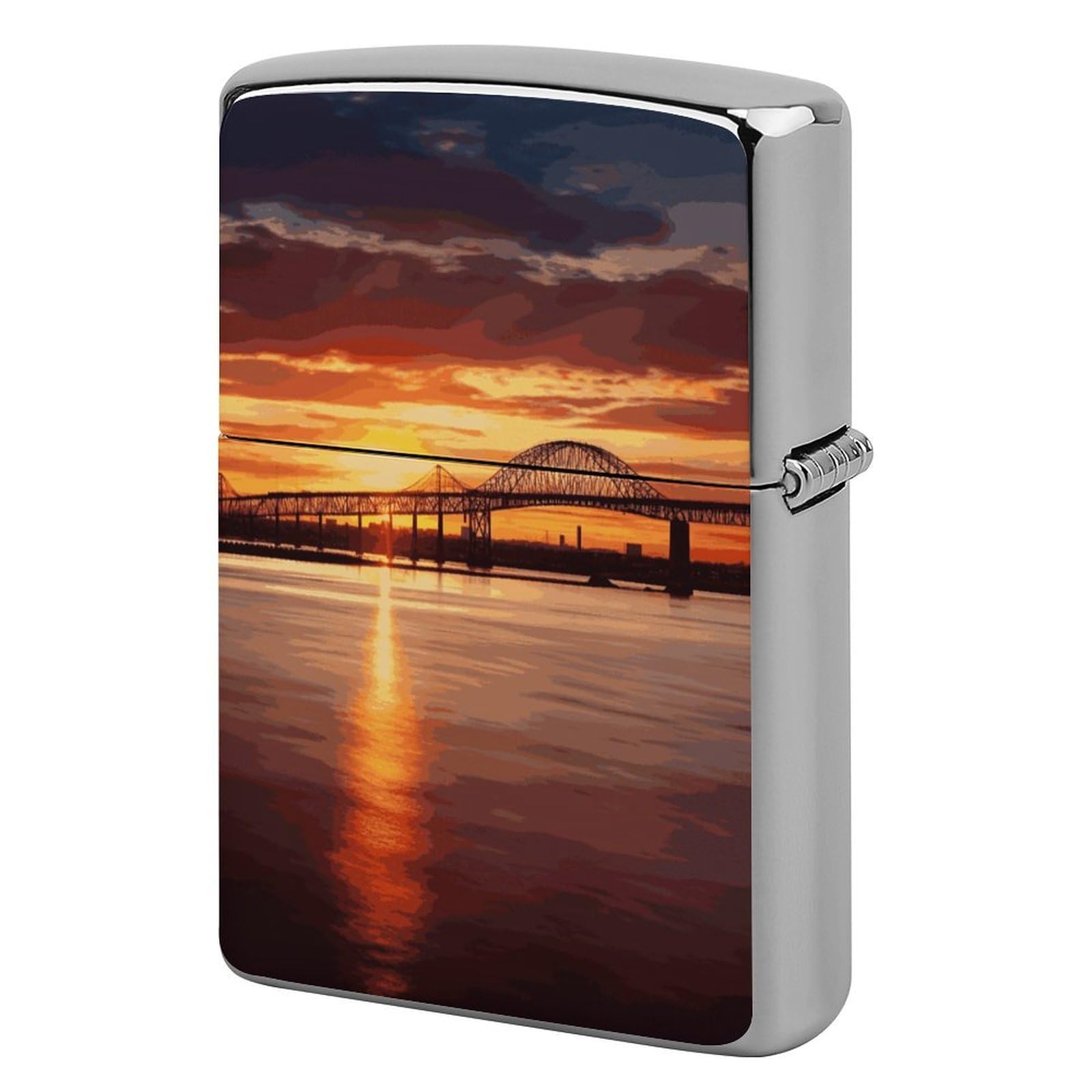 Fekiloot Style Newark Bay Bridge And Sunset Lighter Case Cover Metal Lighter Case
