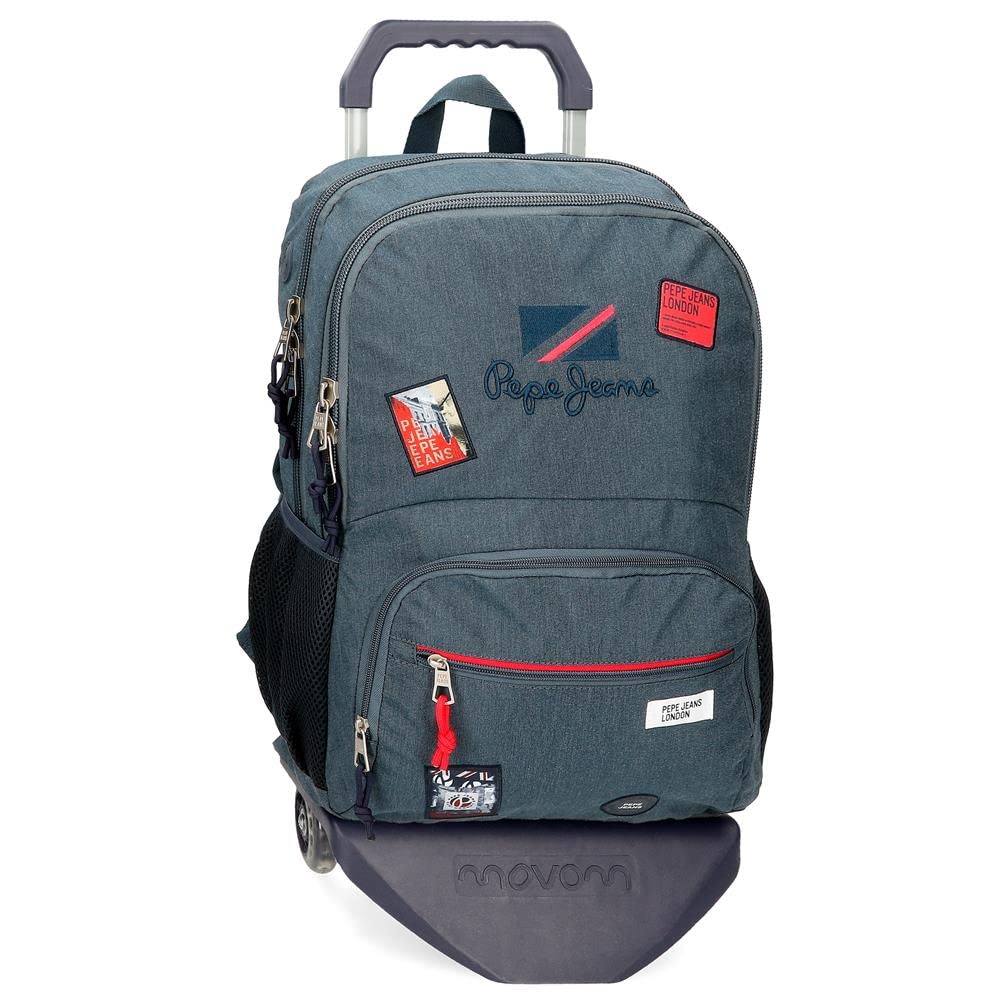 Pepe Jeans Kay Mochila Escolar Doble Compartimento con Carro 15,6" Azul 32x45x15 cms Poliéster 25,81L