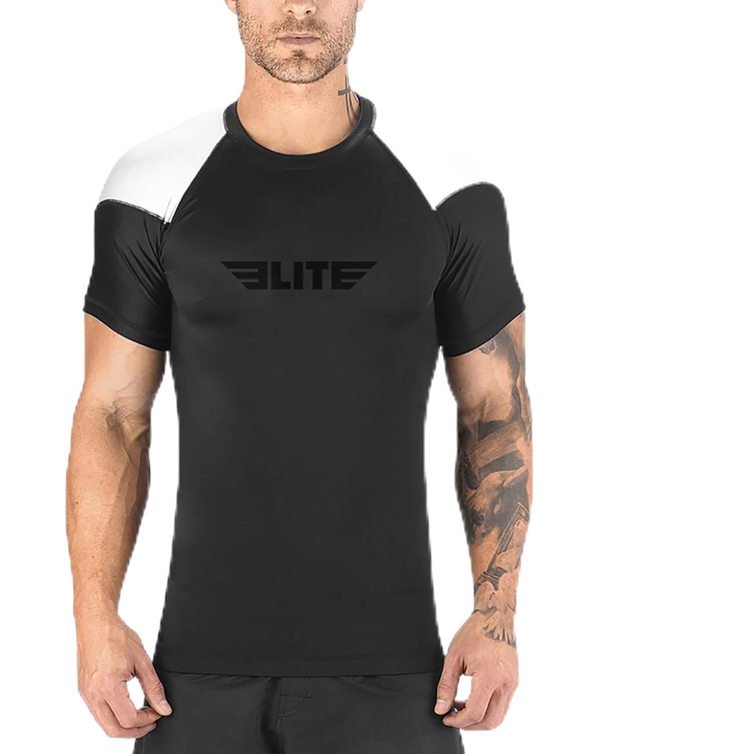 Elite Sports Jiu Jitsu BJJ Rash Guards, Men’s BJJ, No GI, MMA Ranked Short Sleeve Compression Base Layer Rash Guard