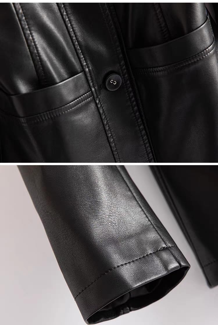 Blazer in Vera Pelle Morbida da Donna Classico con 2 Bottoni Stile Casual Giacca in Vera Pelle di Agnello con Tasche Autunno Primavera Inverno Capospalla alla Moda