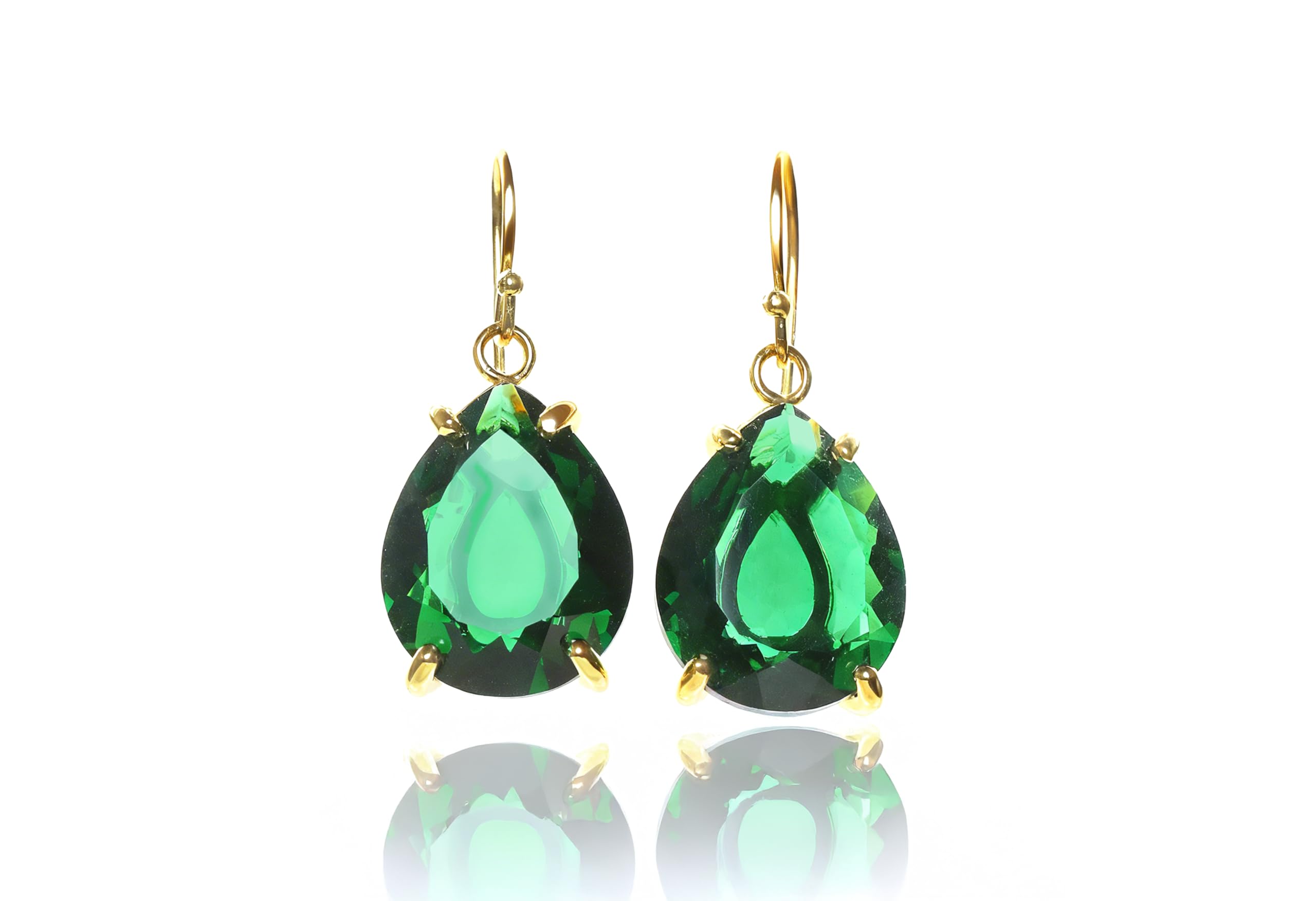Pendientes Esmeralda Femeninos - Joyas Artesanales con Piedra Preciosa de Mayo en Forma de Pera - Pendientes de Moda Personalizados para Mujer - con Caja de Lujo