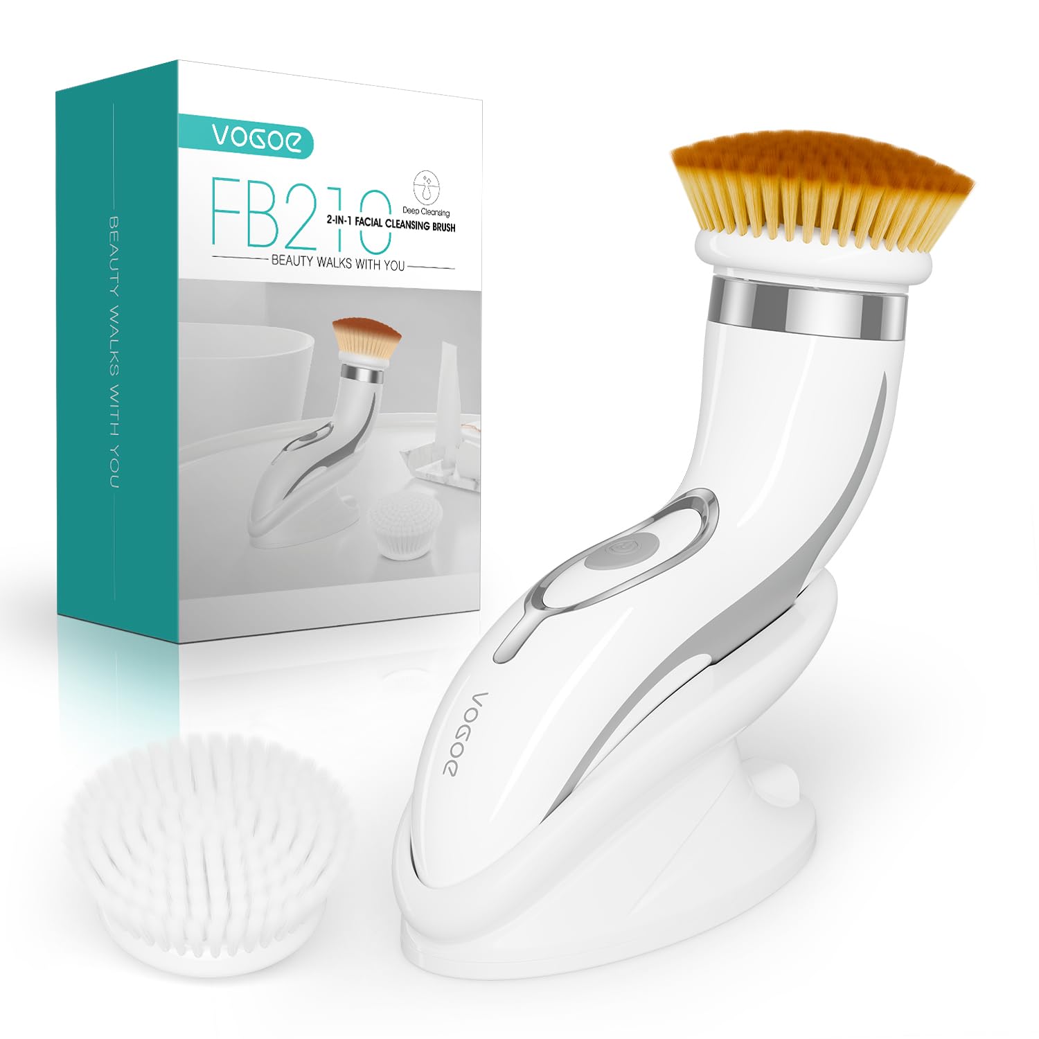 VOGOE Facial Cleansing Brush-Spin Face Scrubber Exfoliator Rechargeable, 2-Speed Rotation, Electric Face Wash Brushes for Cleansing and Exfoliating, with 2 Brush Heads, Grey
