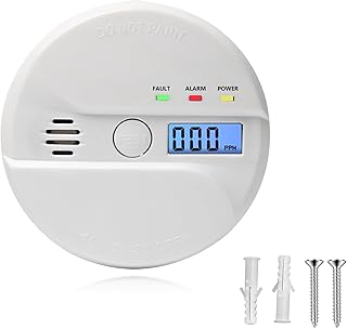 CO-Melder mit Elektrochemischem Sensor, Weißer CO-Detektor mit 2 Jahren Lebensdauer - Batteriebetrieben (2xAA), Temperaturbereich 0-50°C, inkl. Montagekleber