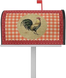 Mailbox Cover Magnetic Farm Rooster Retro Animal Mailbox Covers Standard Size 21x18in,Mailbox Covers Wrap Post Letter Box Cover for Garden Yard Outdoor Decor Orange Checkered Polka Dot Red Back