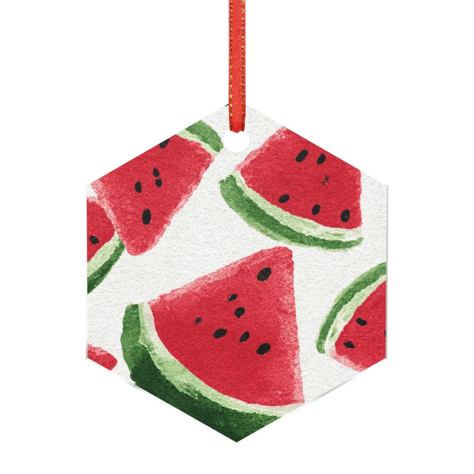 Acrylic Ornament Christmas Tree Decoration Clear Round Pendant with Red Ribbon Watermelon Cute Print Christmas Ornaments Indoor Outdoor Hanging Acrylic Pendants for Xmas Party Decor