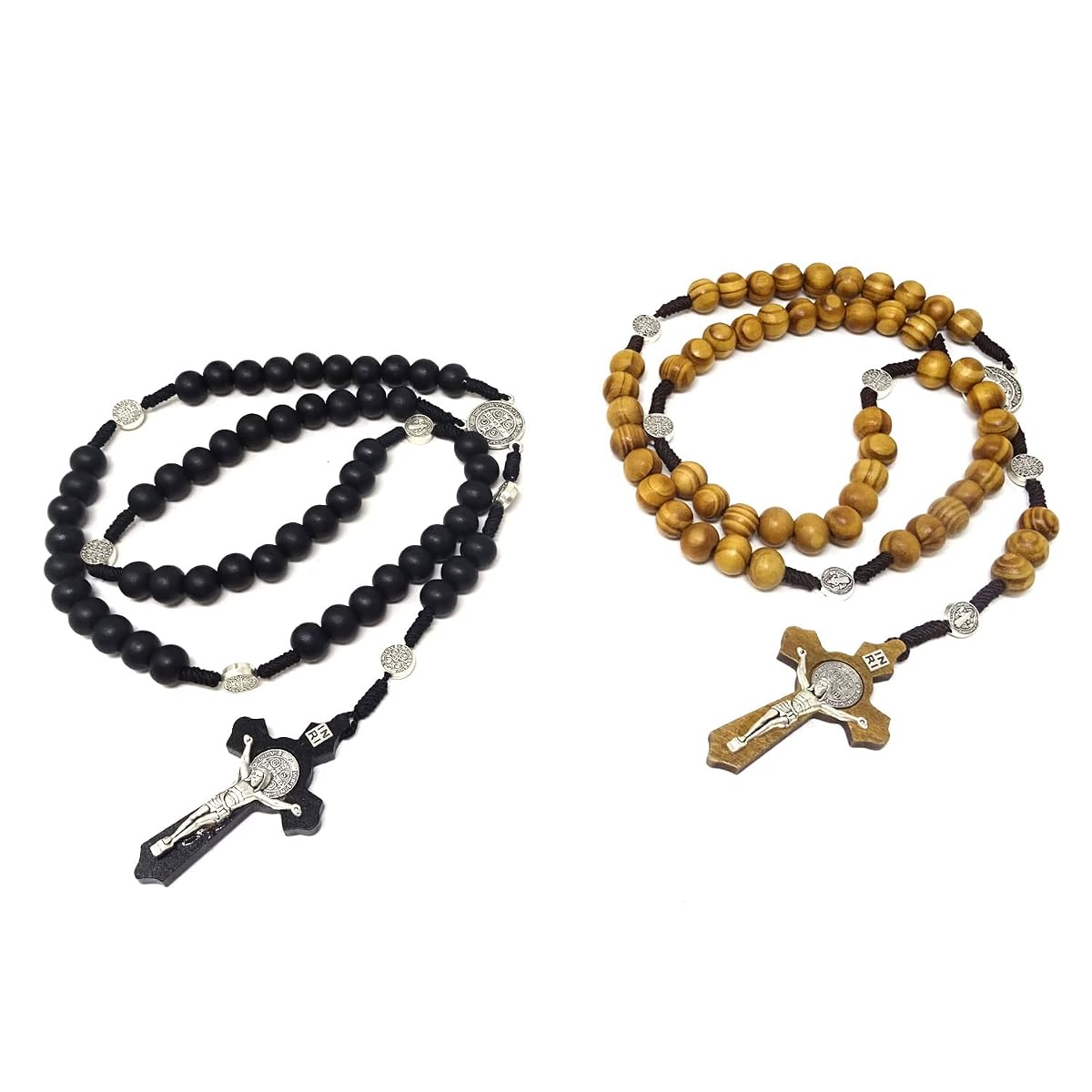 Honbay 2PCS Wooden Catholic Rosaries Rosary Beads Cross Necklace Catholic