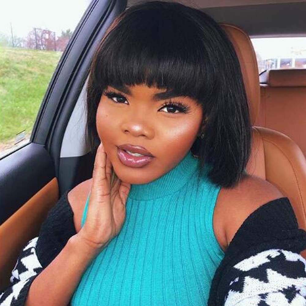 Amazon.com : 130 Density 10 Inch Short Bob Human Hair Lace  display picture 3