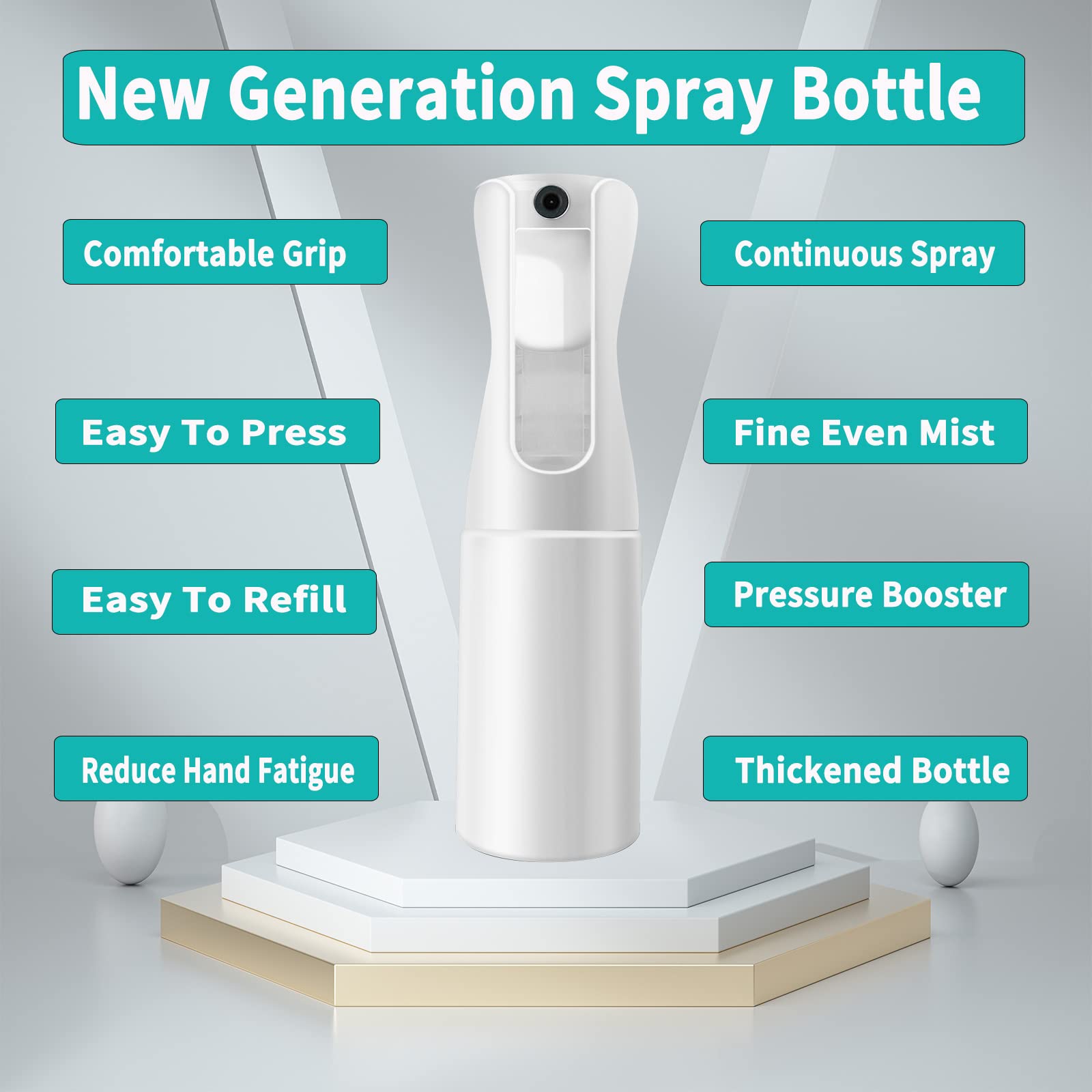ANGLUX Sprühflasche für Haare, 200 ml, leer, feiner Nebel, ultrafein, kontinuierliche Sprühflasche, feiner Sprühflasche für Haarstyling, Reinigung, Pflanzen, Nebel und Hautpflege, Weiß