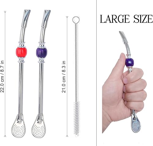 Miniatura 10 de Pajitas grandes de acero inoxidable Yerba Mate Premium - Bombillas para beber calabaza mate, con filtro de cabeza extraíble (blanco)