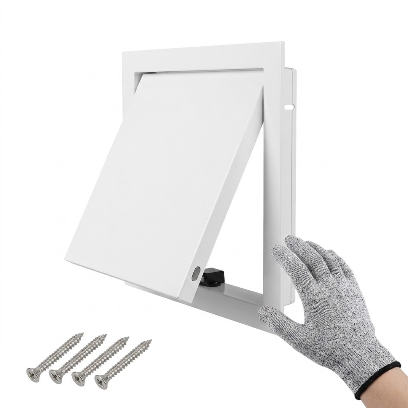 Inspection Hatch Metal Access Door for Plasterboard, 100x150-600x600mm Aluminium Alloy Push to Open Magnetic Panel, Meter Box Cover Fuse Box Inspection Hatch, Easy to fit(White,450x450mm)