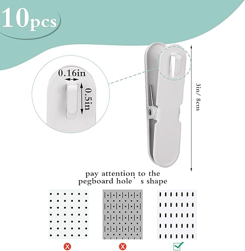 Miniatura 3 de Fulmoon 10 piezas de accesorios de tablero de clavijas, clips de metal para manualidades, sala de estar, cocina, baño, oficina, pared, organizar