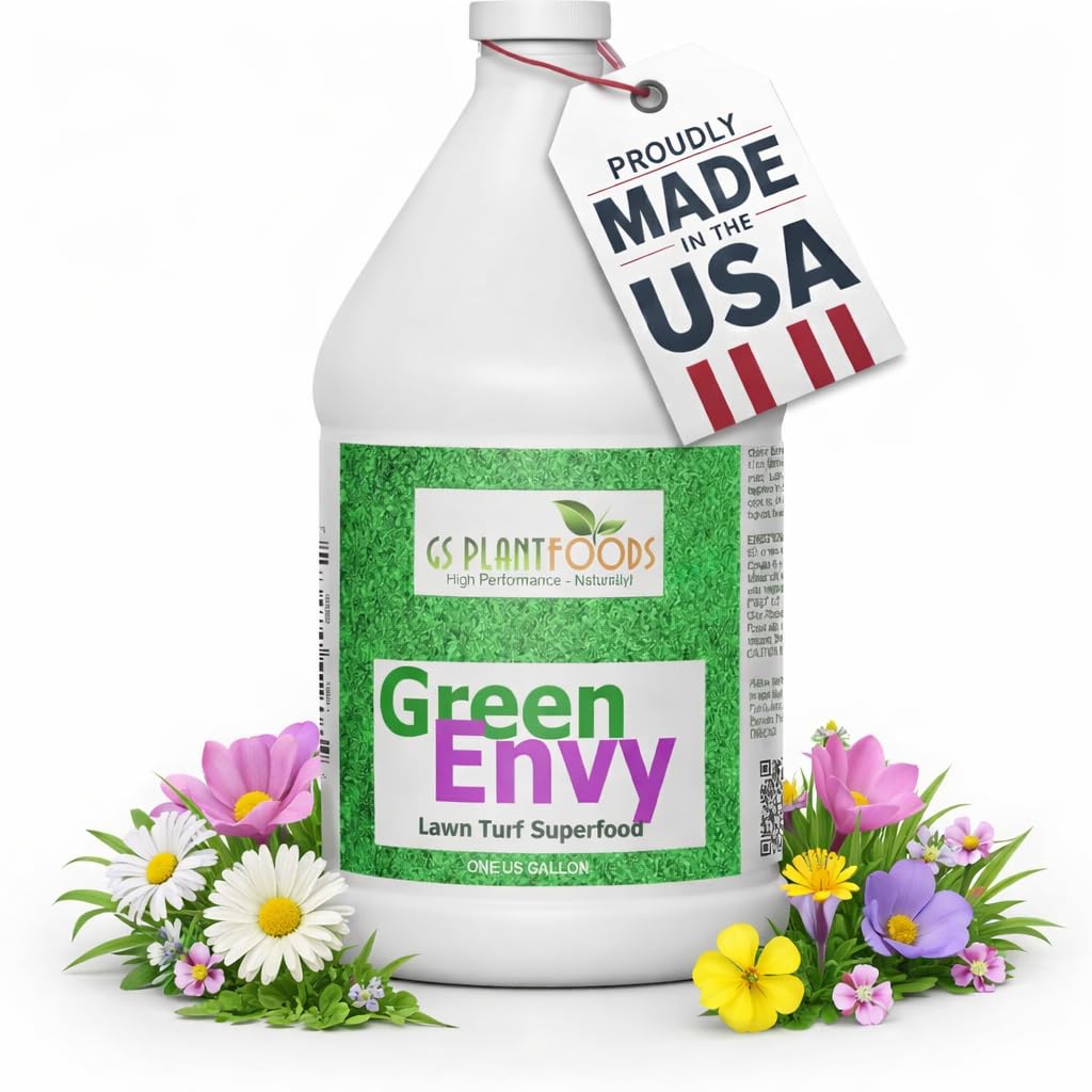 GS Plant Foods Green Envy Liquid Lawn Food – Fall & Winter Lawn Prep Fertilizer for Strong Roots and Resilient Grass, Suitable for Organic Growing (1 Gallon)
