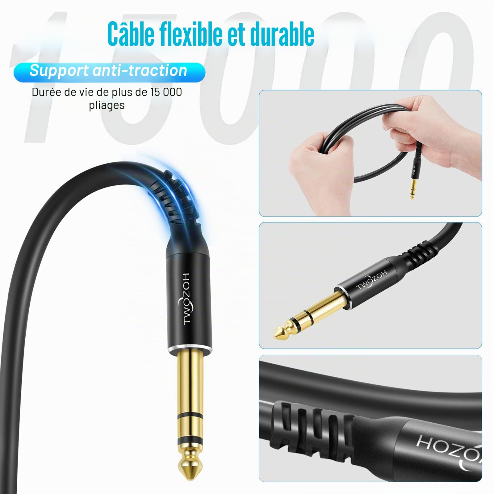 Twozoh Câble XLR Mâle vers TRS 6,35 mm Lot de 2, Cable XLR Jack Stéréo 6.35 mm 2M 2 Pièces (Profesional/Hifi)