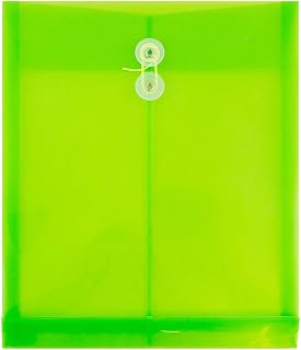 JAM Paper Plastic Envelopes with Button & String Tie Closure - Letter Open End - 9 3/4" x 11 3/4" - Lime Green - 108/pack