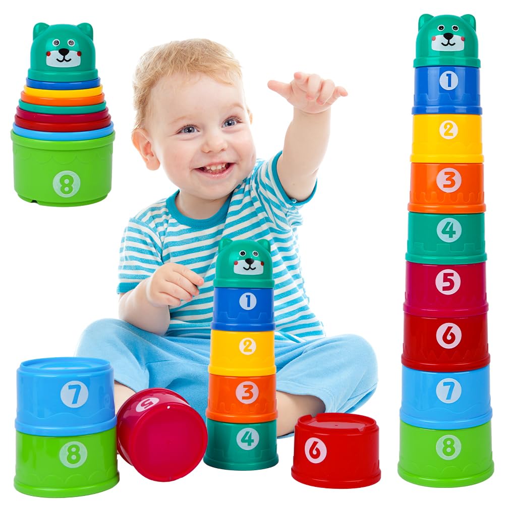 HAGOT 9 Pezzi Tazze Impilabili per Bambini, Giocattoli di Apprendimento, Adatti per in età Prescolare, Educativi o per il Divertimento in Bagno
