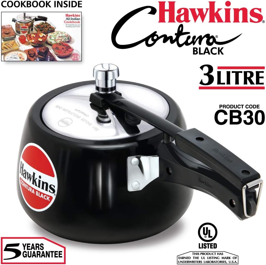Hawkins CB30 Hard Anodised Pressure Cooker, 3-Liter, Contura Black: Home & Kitchen