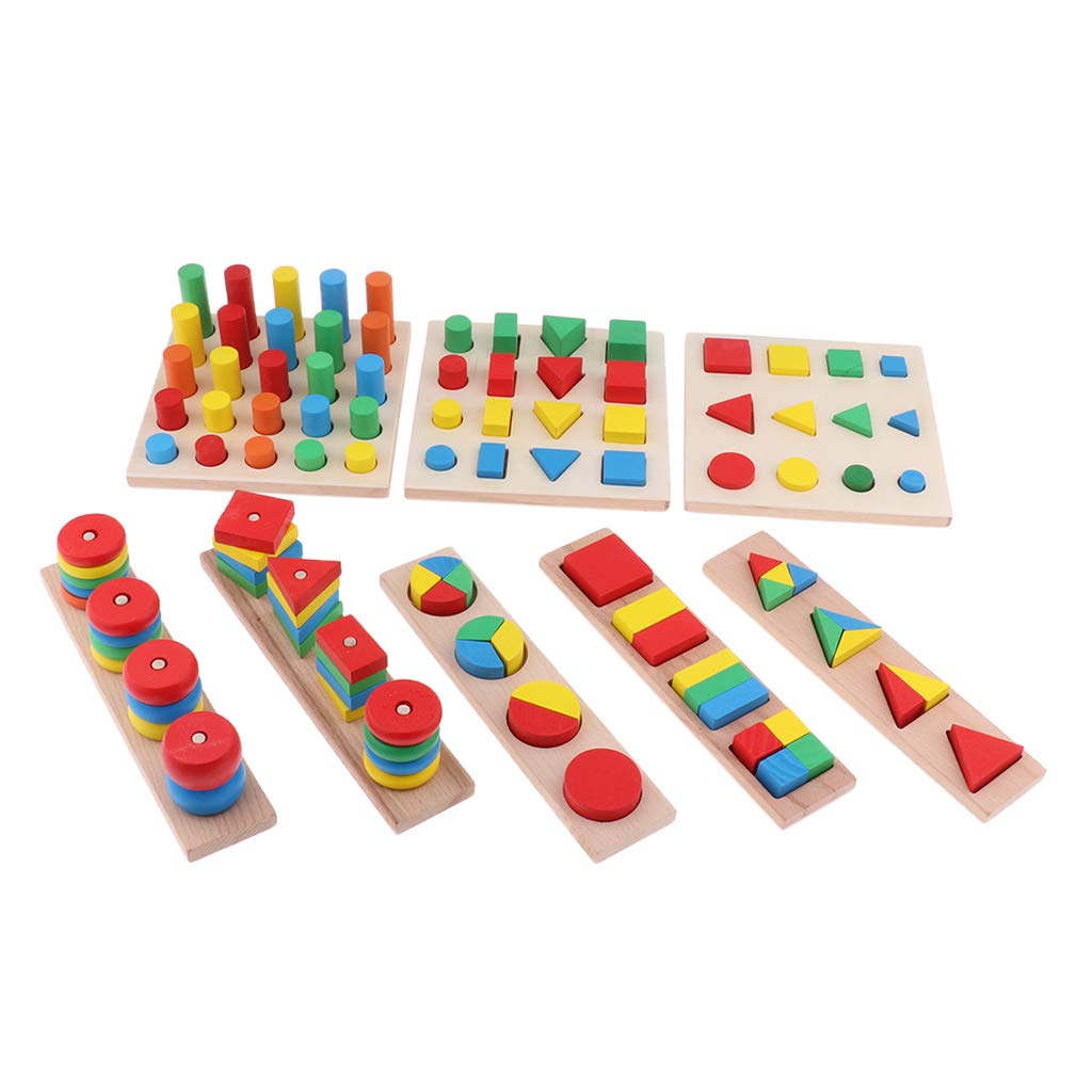 1 juego (8 piezas) Montessori - Bloques apilables de madera para clasificar formas de juguete
