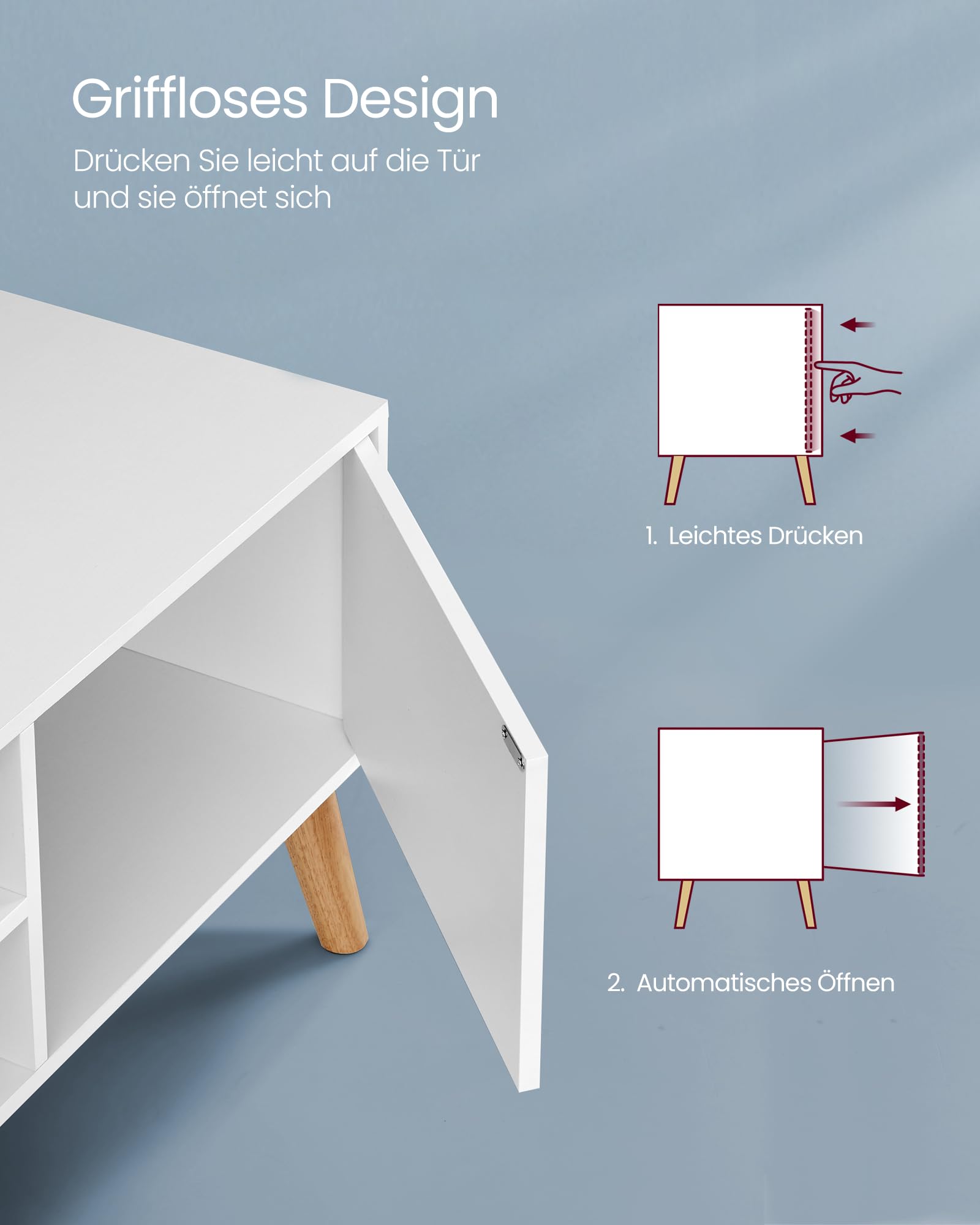 VASAGLE TV-Schrank, Lowboard, Fernsehschrank für Fernseher bis zu 55 Zoll, 120 cm lang, Fernsehtisch, für Wohnzimmer, modern, Weiß LTV120T46