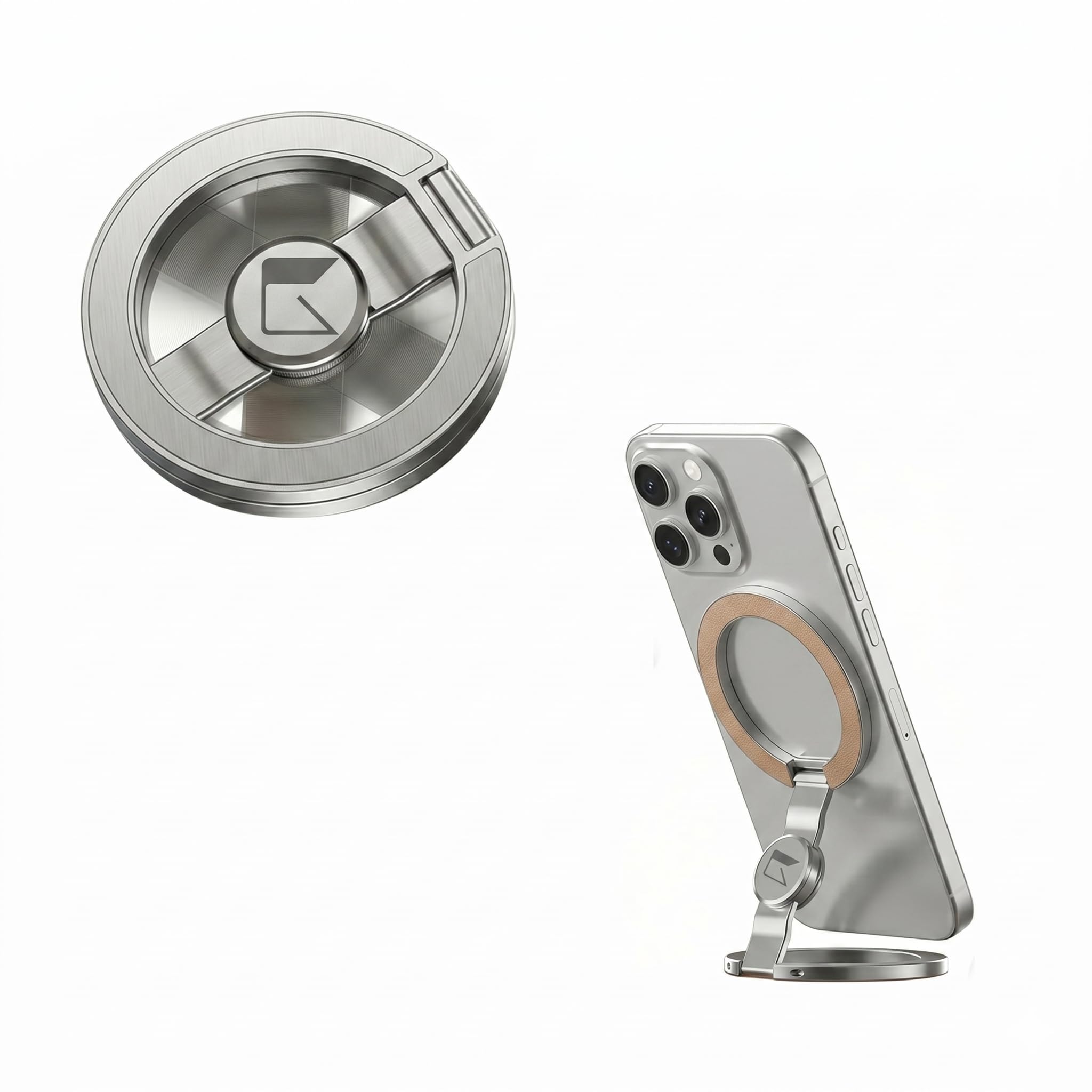 MagRing Pro Double-Sided N52 Magnetic Phone Ring Holder,Foldable Kickstand,360°Rotation,CNC Aluminum,Compatible with Magsafe,Apple iPhone,Samsung,Pixel (Silver, Round with Fidget Spinner)-image-29