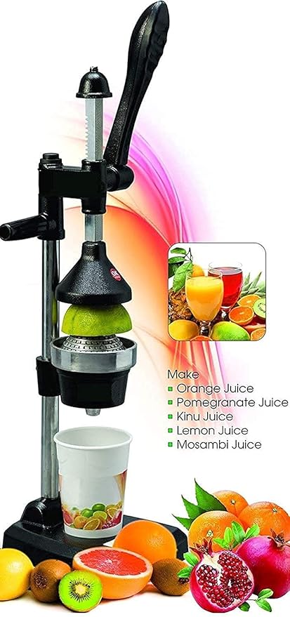 HKUTOTECH Aluminium Hand Press Citrus Juicer,Hand Press Juicer Machine | Cold Press Juicer | Manual juicer for Fruits Manual Hand Juicer | Juicer Machine Made in India (Black Cotting 2610)