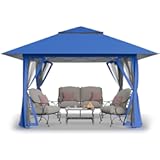 CROWN SHADES 13x13 Pop Up Gazebo, Canopy Tent, Gazebos on Clearance - Outdoor Gazebo for Backyard & Patio Furniture - Carpa Pop Up Tent with Wheeled STO-N-Go Cover Bag (Blue)