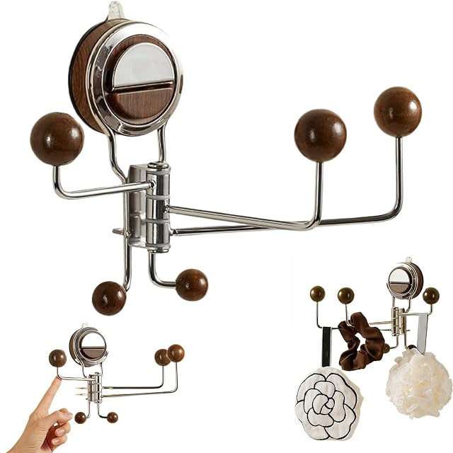 No-Drill Rotating Suction Hooks Strong Hold No Drill Wall Caddy 180 Otating Adjustable Design with 5 Hooks Easy