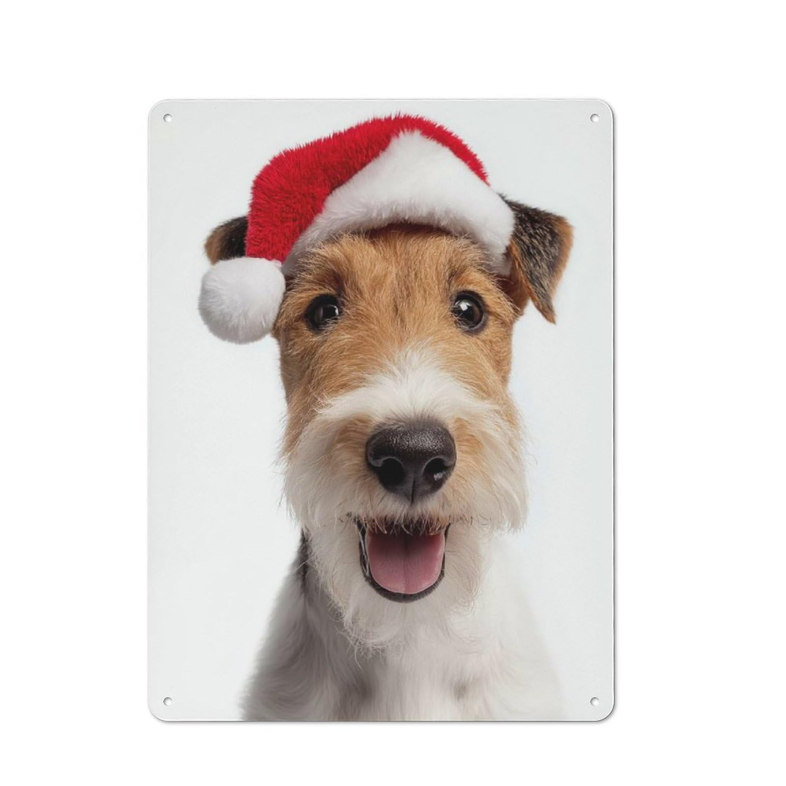 Junmoney Wire Fox Terrier Dog With Santa Hat Industrial-Style Metal Sign 40X30cm For Home Bar Wall, Housewarming Wall Decor For People Furnishing Home Bar