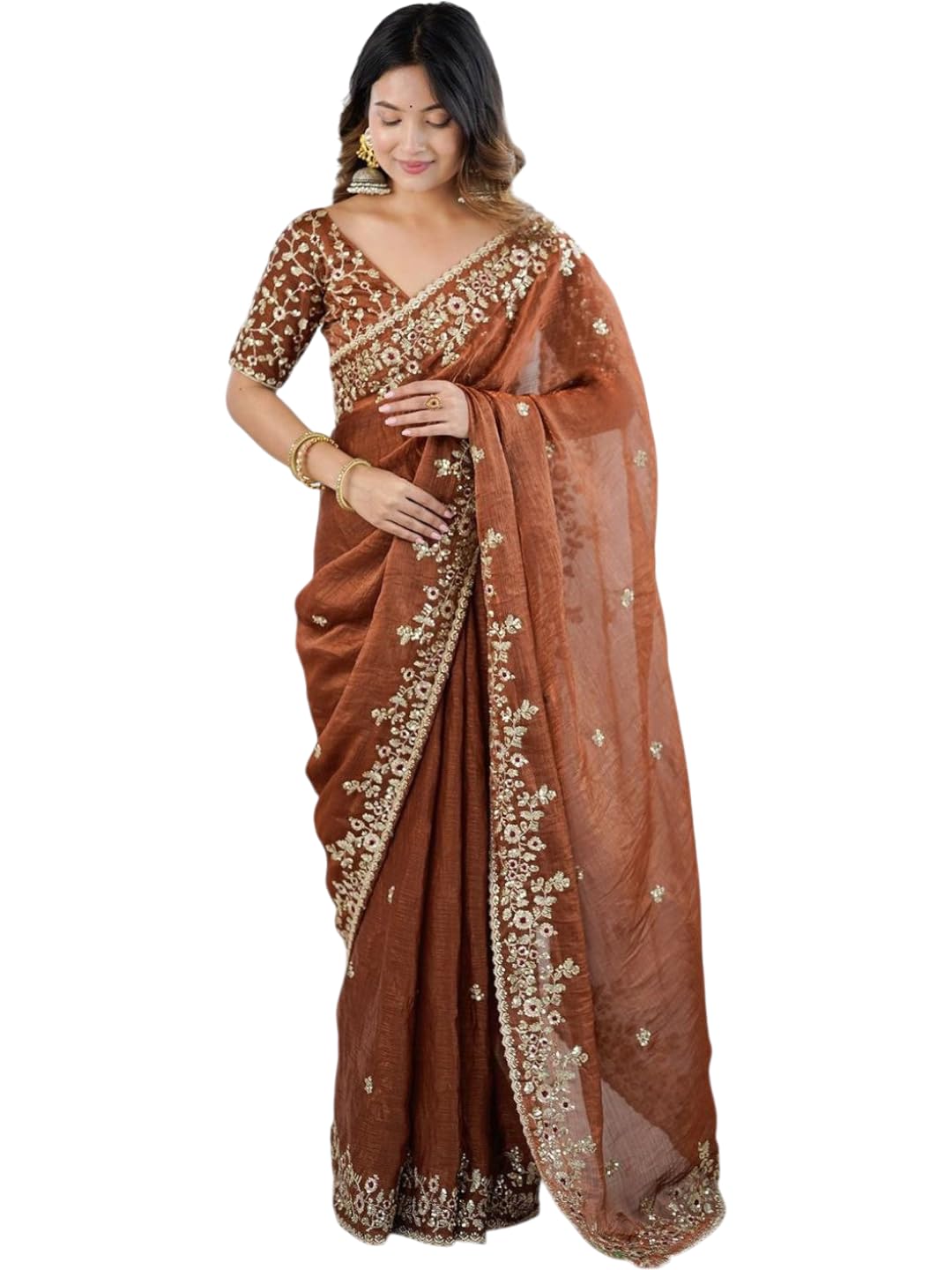 nirlabh Women's Tissue Soft Silk Embroidered Saree With Unstitched Blouse-picture-37