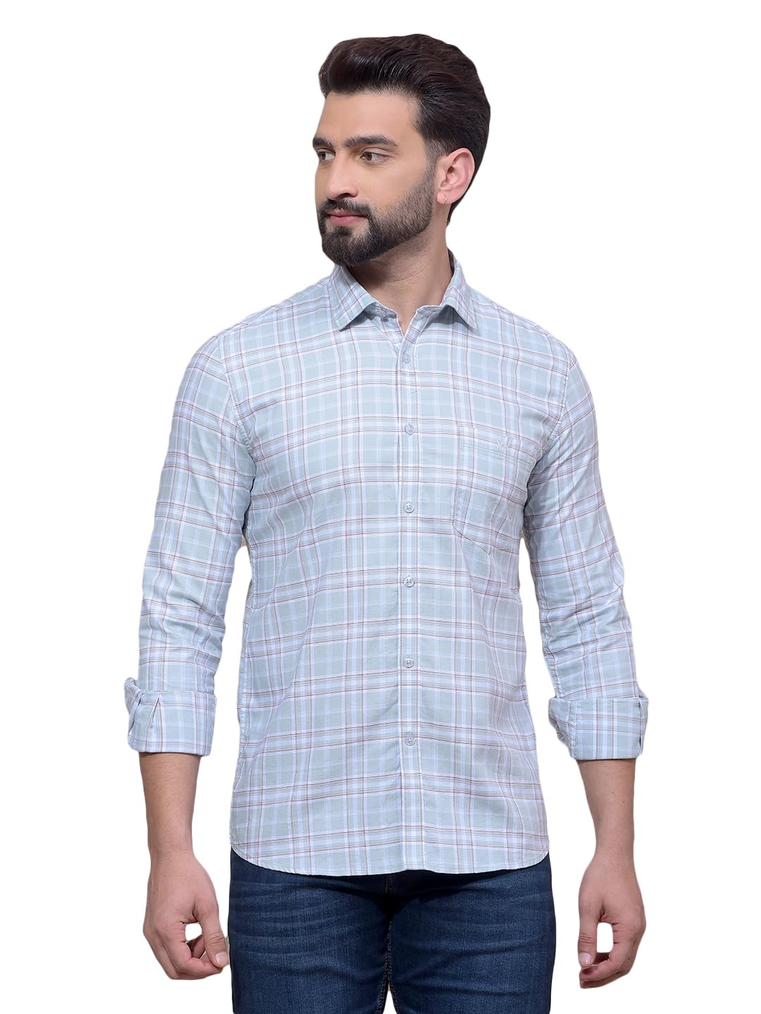 Crimsoune Club Men's Green Checked 100% Cotton Shirt-picture-17