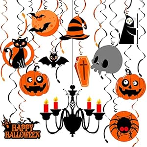 Festiko® Halloween Hanging Decorations Indoor – Pack of 30, Orange Black Halloween Ceiling Decorations, Halloween Swirl…