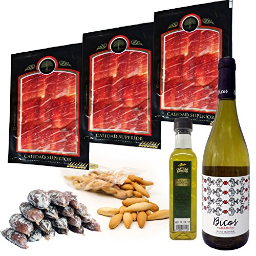 Lote Regalo San Valentín con Vino Albariño, Jamón Ibérico, Filetes de Anchoa, Mini Fuet y Picos de Pan.