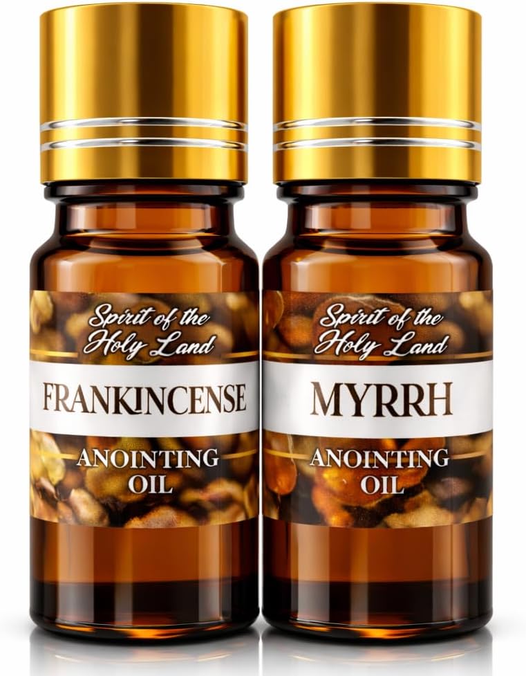 Biblical Myrrh & Frankincense Anointing Oil from Jerusalem 2 Bottles x 10ml | Devotional Holy Land Oils for Prayer and Blessing, Religious Gift Box