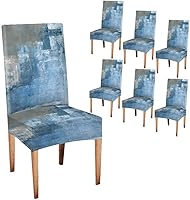 Vista 47 de TOMWISH Fundas para Sillas De Comedor 6, Fundas para sillas de comedor, pintura de arte abstracto, funda extraíble elástica de elastano para silla