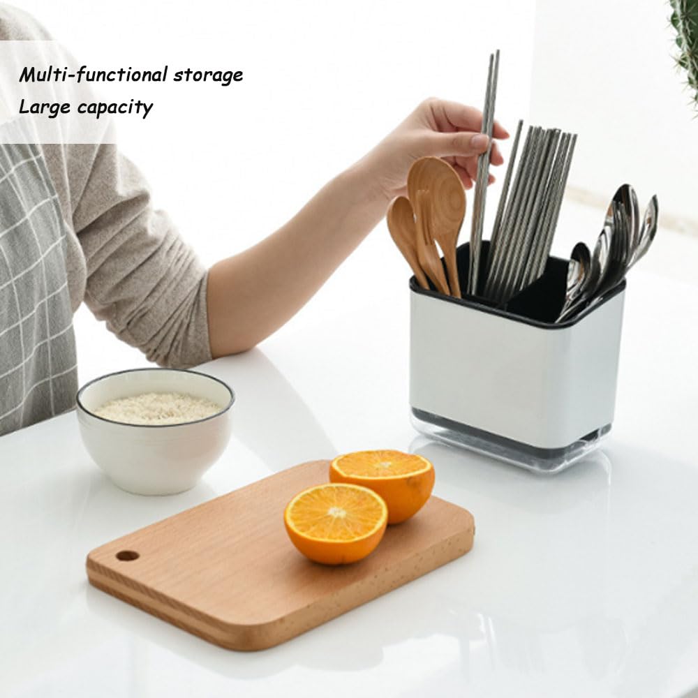 JAMAKALA Cutlery Drainer for Sink, Kitchen Utensil Holder, Chopsticks Storage Basket,Spoon Holder,Chopstick Holder,Fork Holder,Compartment Organiser (Black) - Image 3
