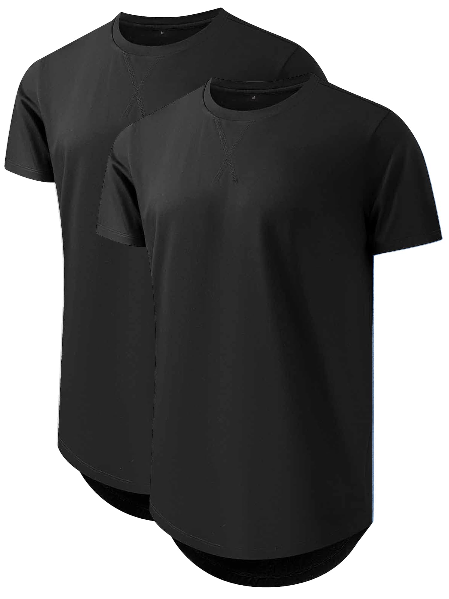 Comdecevis Mens 2 Pack Cotton Crewneck T-Shirts Hipster Hip Hop Longline Tees Shirts