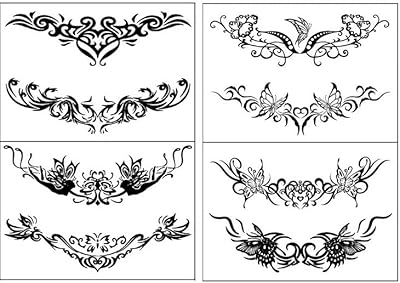 4 Sheets Tattoos Stickers Tribal Flowers Butterfly Waterproof Temporary Waist Cover Scar Female Belly for Women and Girls (2-Black Tribal Waist)