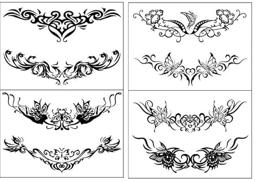 4 Sheets Tattoos Stickers Tribal Flowers Butterfly Waterproof Temporary Waist Cover Scar Female Belly for Women and Girls (2-Black Tribal Waist)