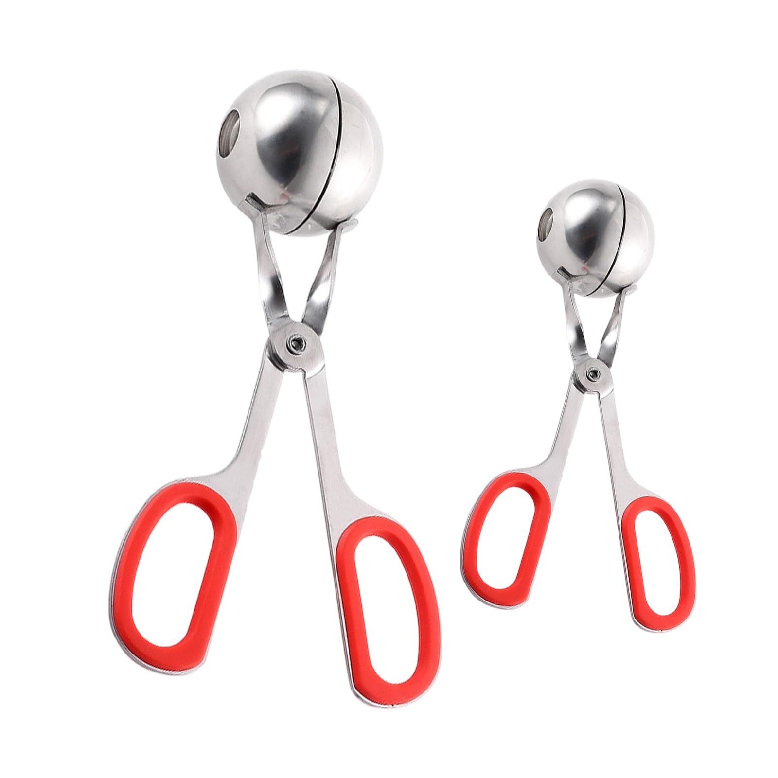 XAGMODSHN Of 2 Professional Stainless Steel Meat Baller Tongs with Ergonomic Handle for Meatballs and Vegetables Ball Maker Meatballs Scoops
