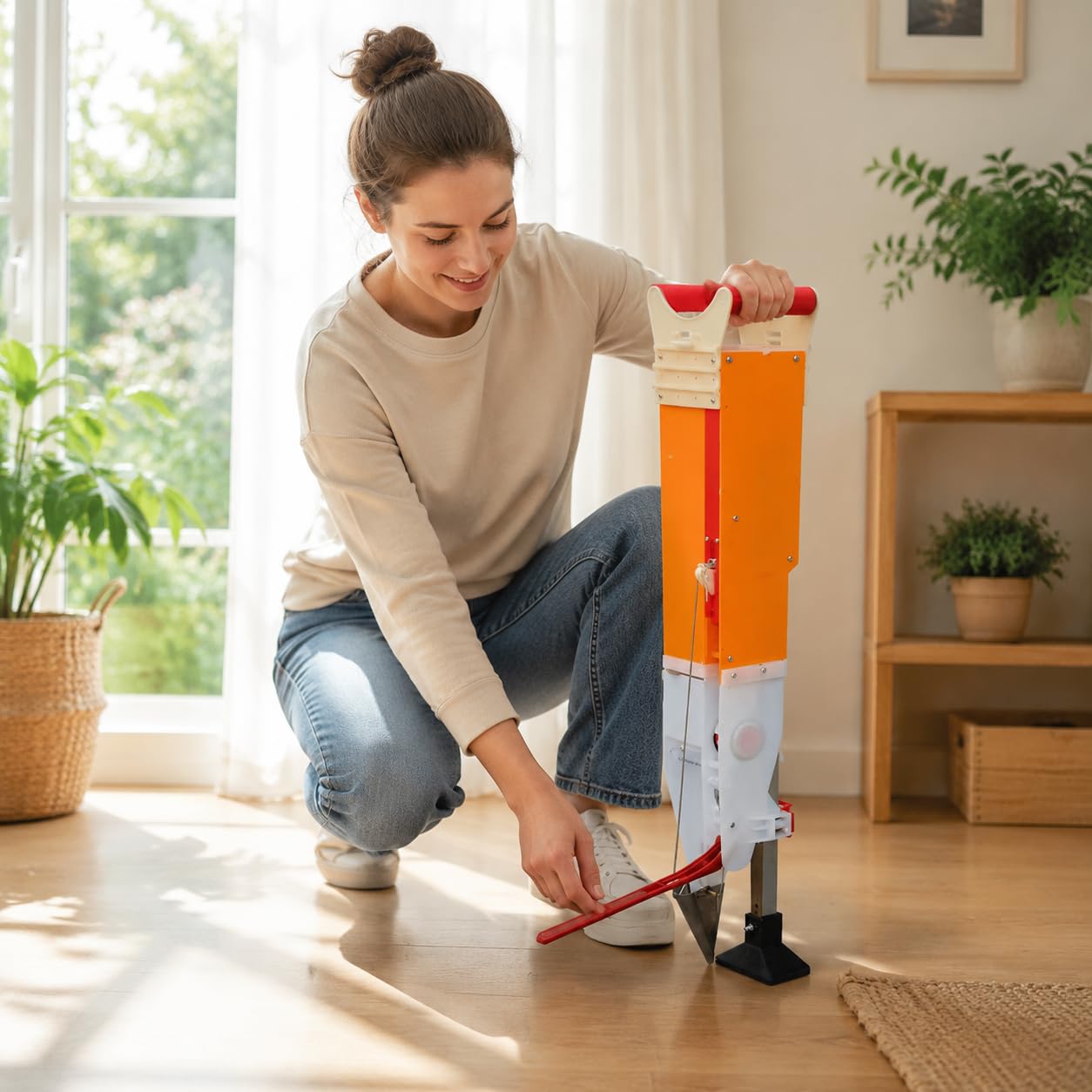 Manuelle Sämaschine, Metall, Anleitung beiliegend, Beet Sämaschine, Präzisionsaussaat, Für Agrarbetriebe, Orange, Einzelmund-Sämaschine mit 8 Saaträdern und Messlineal