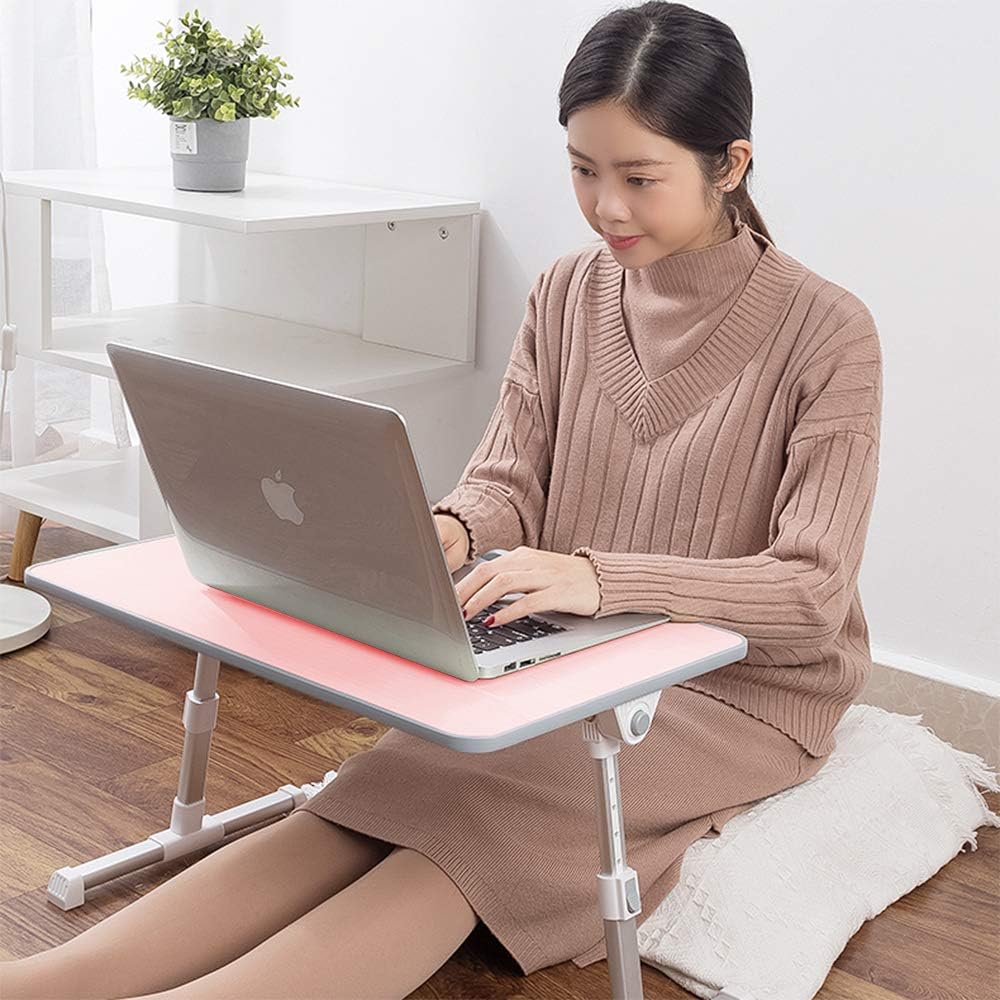 RiwiR Laptop Desk Pink Foldable Lap Desk Stand Portable Bed Sofa Adjustable Height with Tilt Angle Folding Table for Student Adults Hospital Home Work Writing Tray