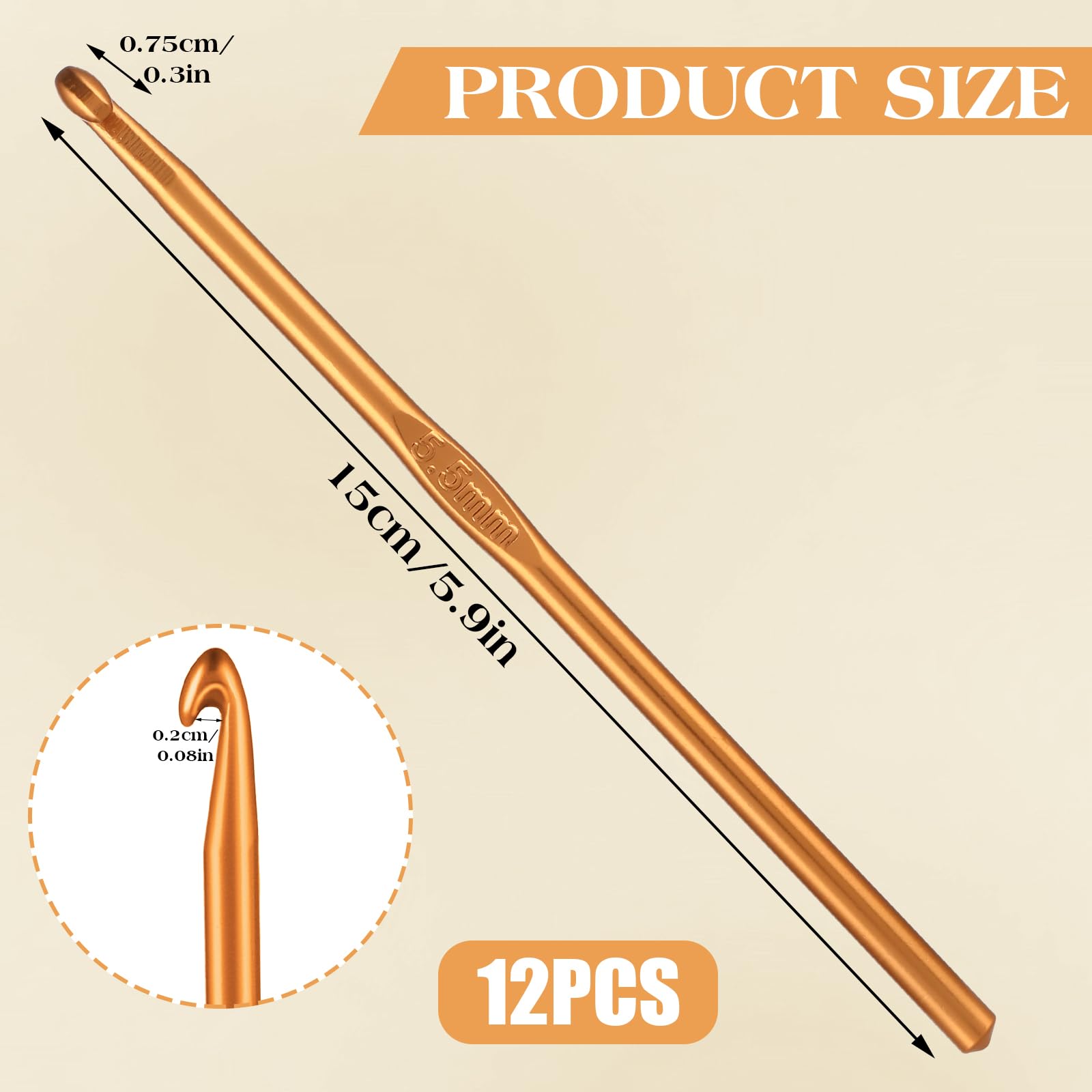 Oruola 12pcs Crochet Hooks 5.5 mm,Size I (Size 9) Knitting Needles for DIY Craft Yarn,Aluminum Crochets Hook Bulk 9 for Knitting Scarf,Great Gift for Crochet Beginners(Orange) - Image 3