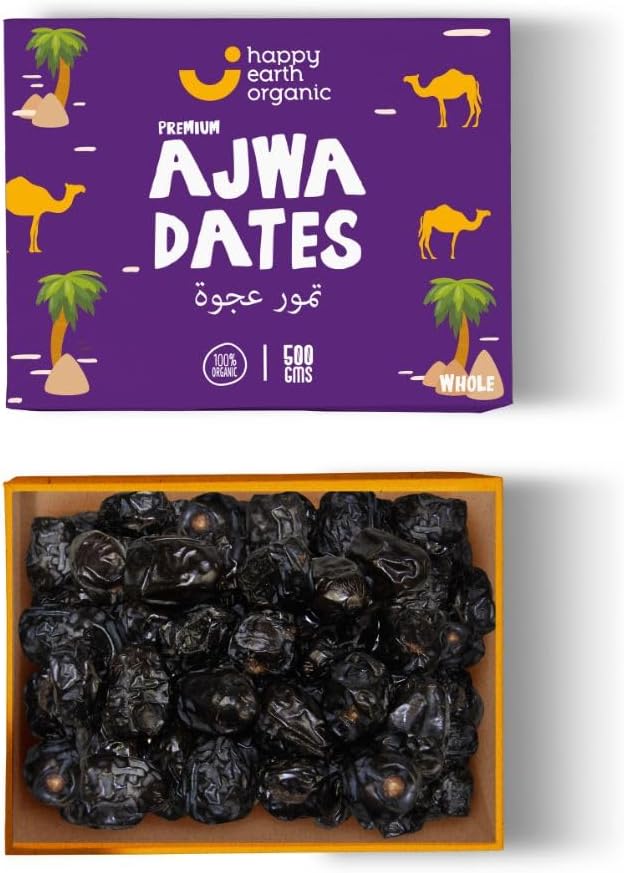 HAPPY EARTH ORGANIC AJWA DATES, 500g