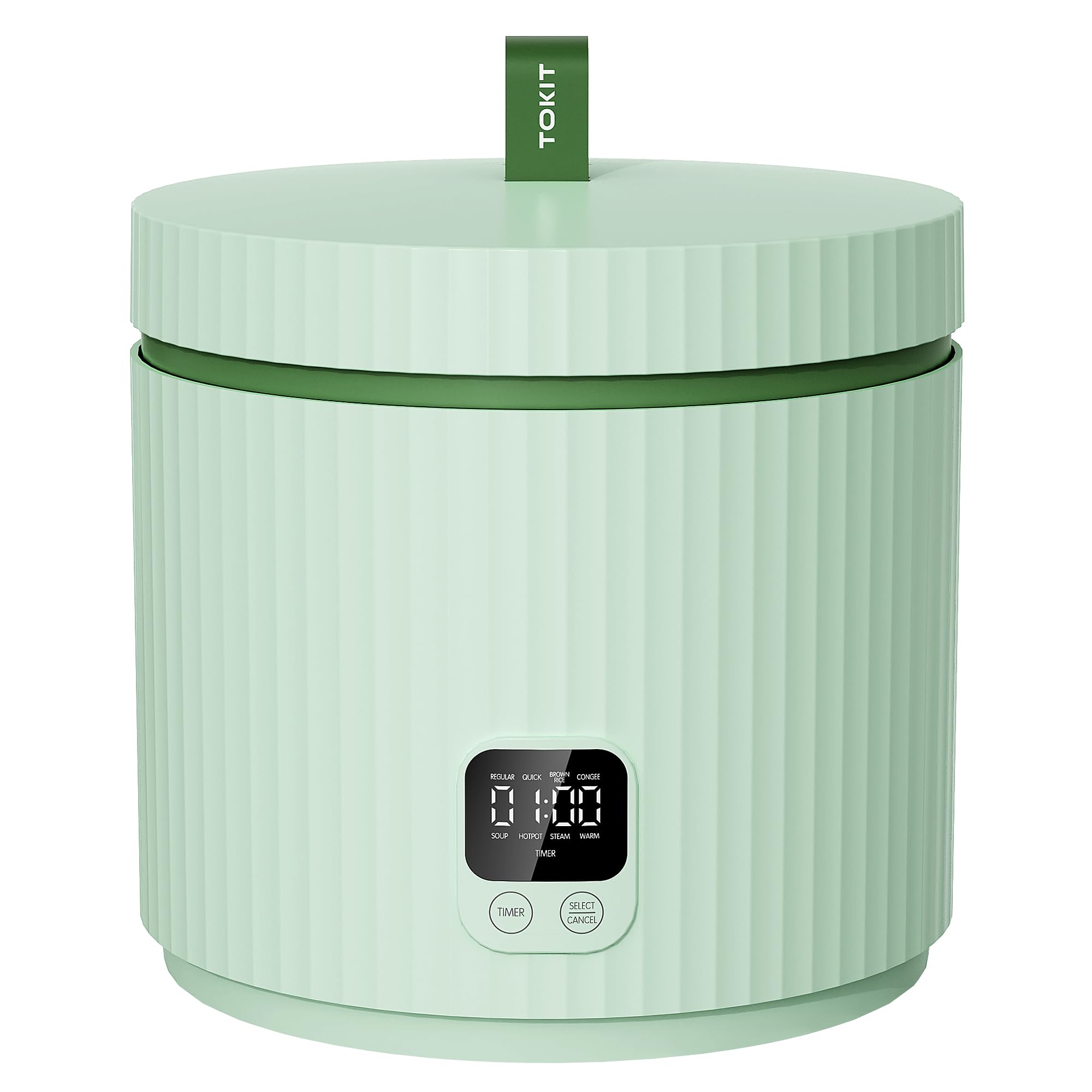 TOKIT Cuociriso Mini 1.5L, Cuociriso Elettrico Multifunzione con Riscaldamento a Induzione IH, Rivestimento Antiaderente Ceramico, 350W per 1-3 Persone, 5 Programmi, Verde