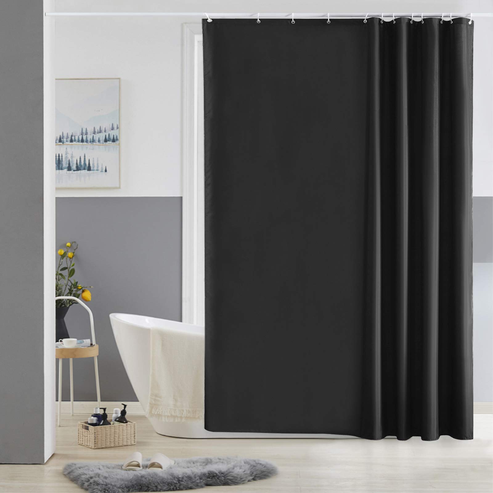 Furlinic Tende Doccia Anti-Muffa Tessuto in Poliestere, Nero Tende Doccia Impermeabile &Lavabile,Tenda Vasca da Bagno con 12 Ganci Tenda doccia-180x180cm.