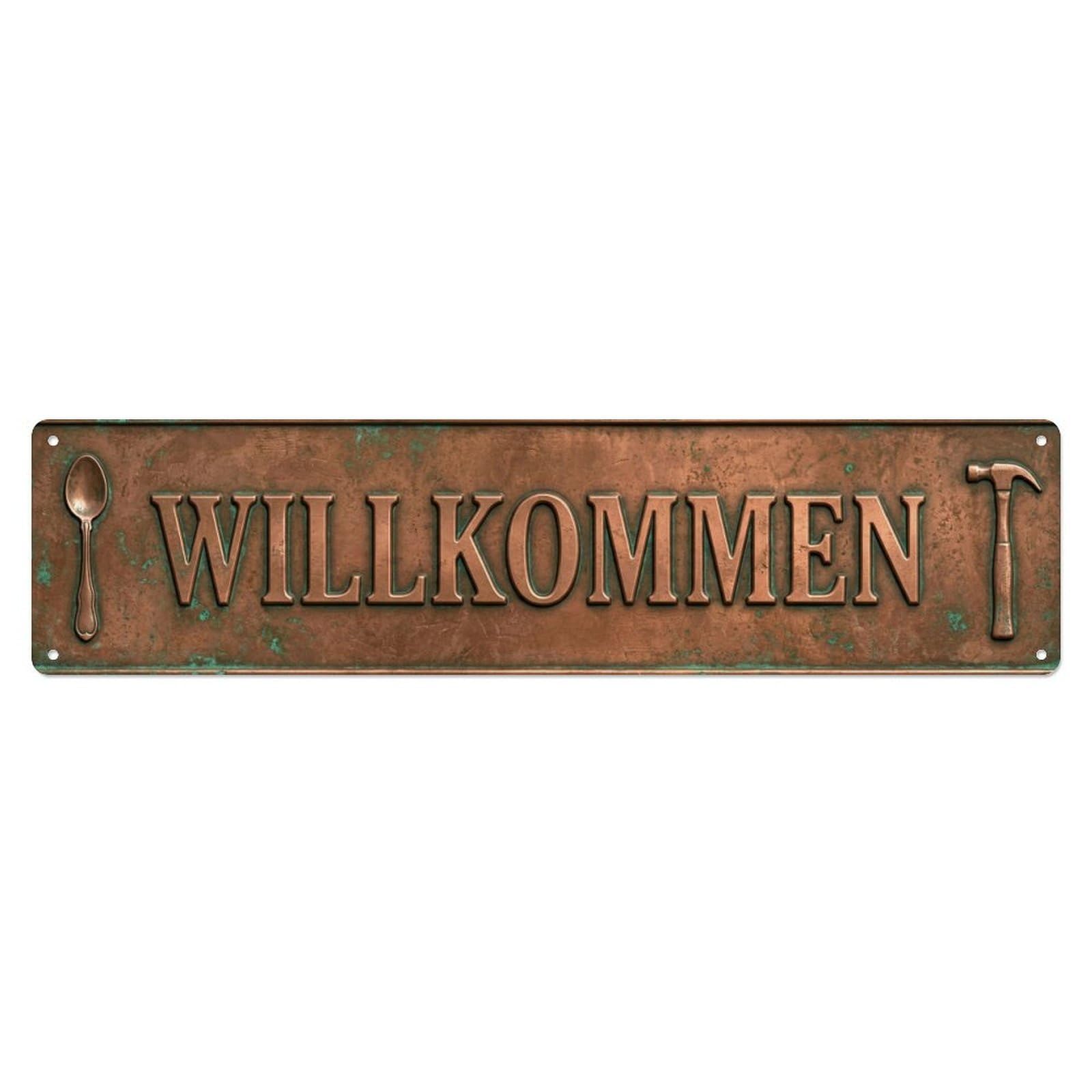 Weathered Copper Vintage Silversmith Welcome Metal Tin Sign