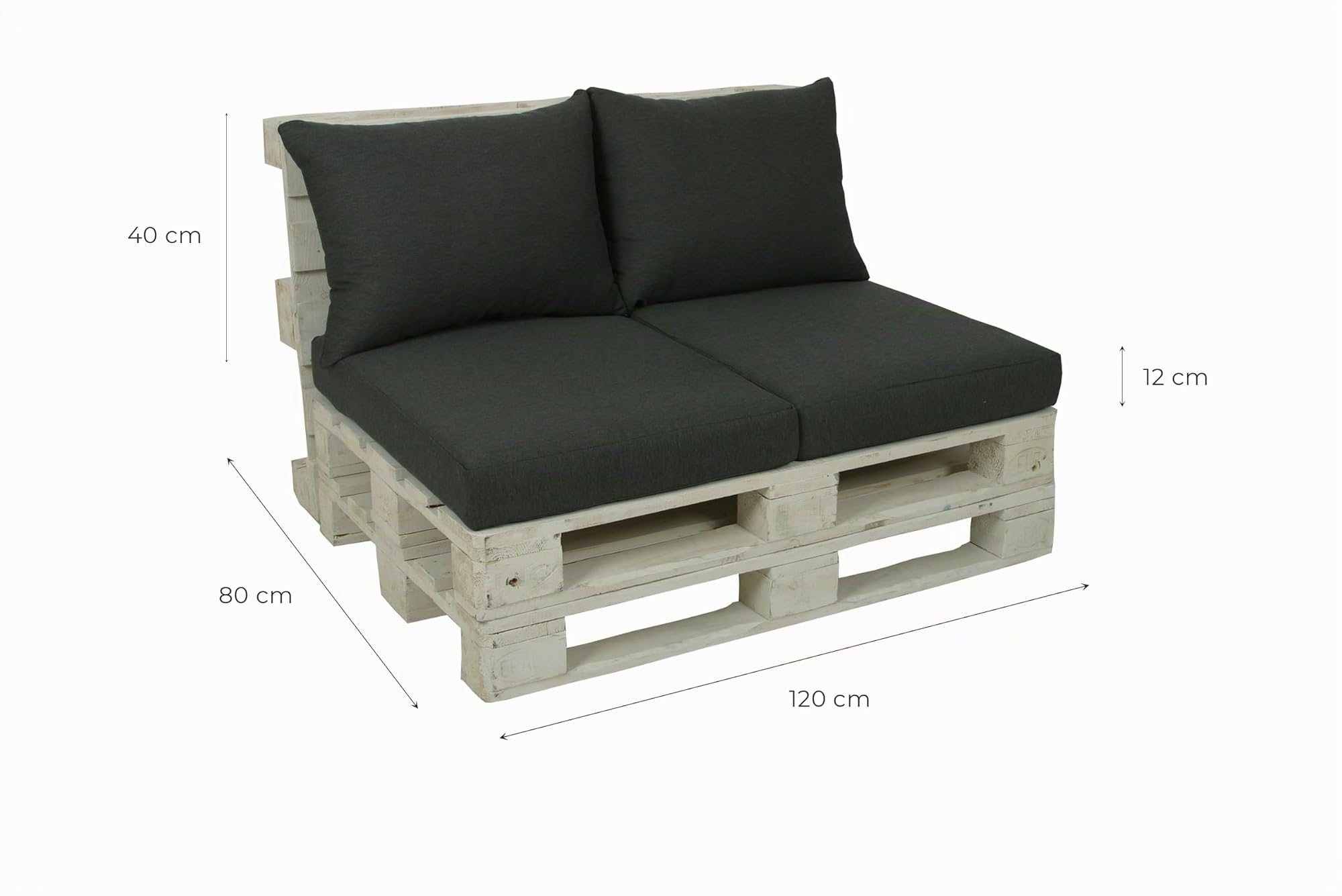 Bequeme und attraktive Polsterauflagen für Paletten-Loungen (2er-Set, 2-teilig, für eine komplette Palettenlounge, Uni anthrazit, Palettenkissen)