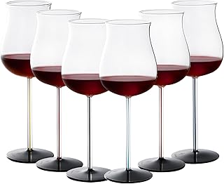 Colorful Wine Glasses Set of 6 with Colored Stem,17oz,Unique Fade-Resistant Colored Stems, Durable High Borosilicate Tulip Goblets for Tasting, Party, Wedding,Pretty Holiday Wine Gift